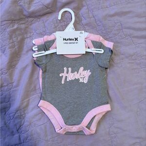 Hurley Gray and Pink Baby Bodysuit Set